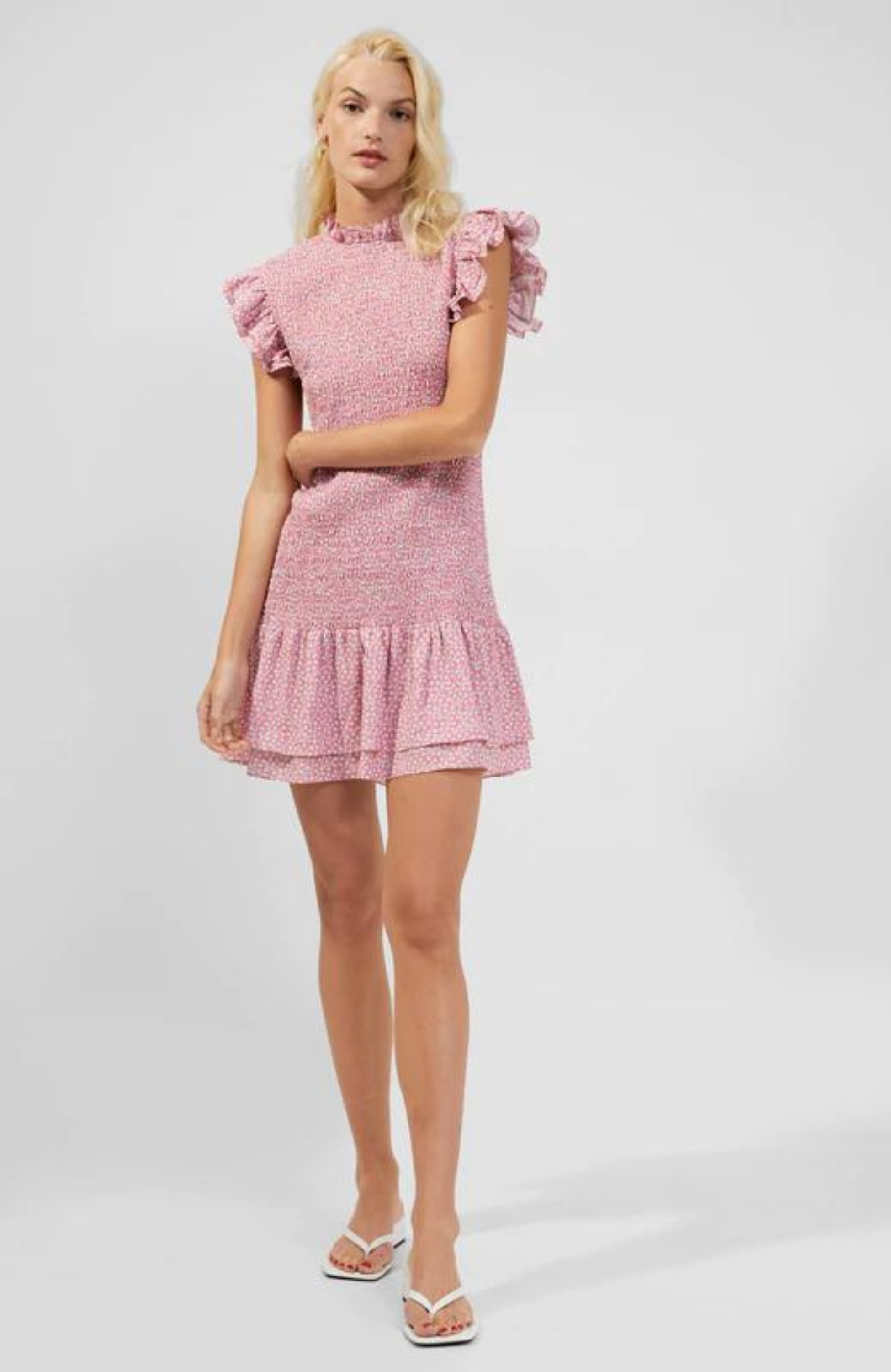 open lace back dress Rent French Connection Diana Verona Drape Frill Dress Coral Pink main image 0