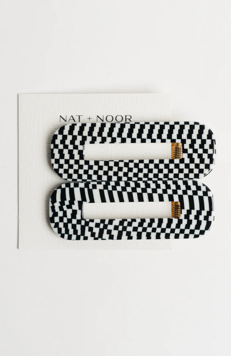 Nat + Noor - Tortoise Duo Clips Black & White Checkered