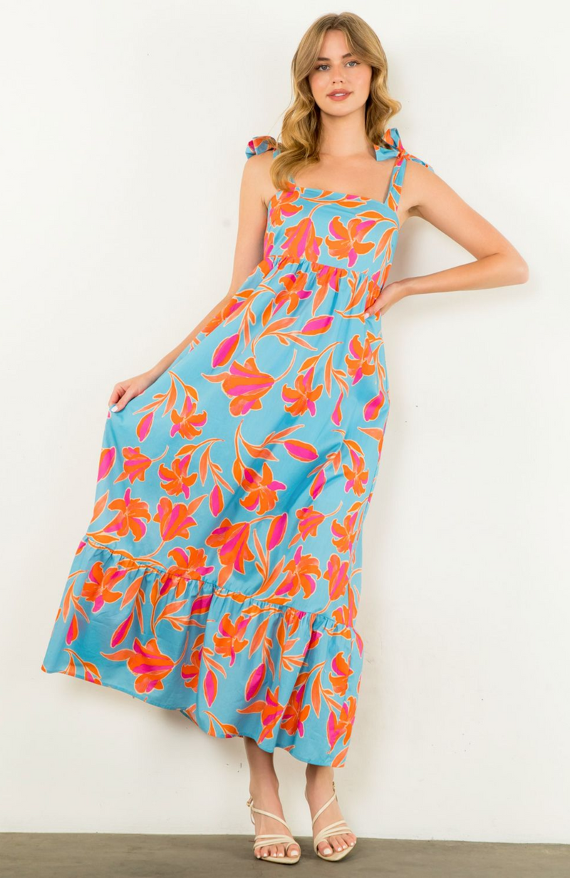 Tie Strap Flower Print Maxi