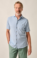 Johnnie-O - Short-Sleeve Knit Pique Button-Down Shirt - Tasca
