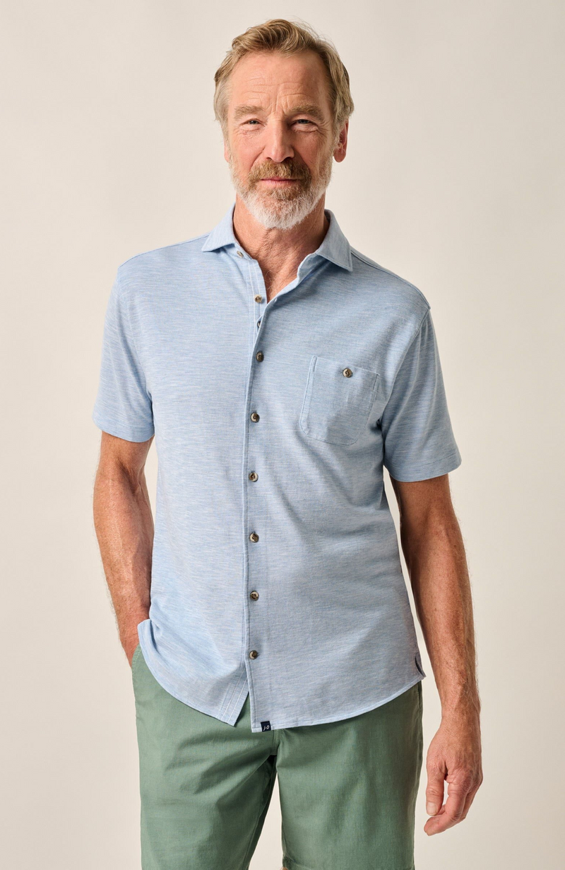 Johnnie-O - Short-Sleeve Knit Pique Button-Down Shirt - Tasca