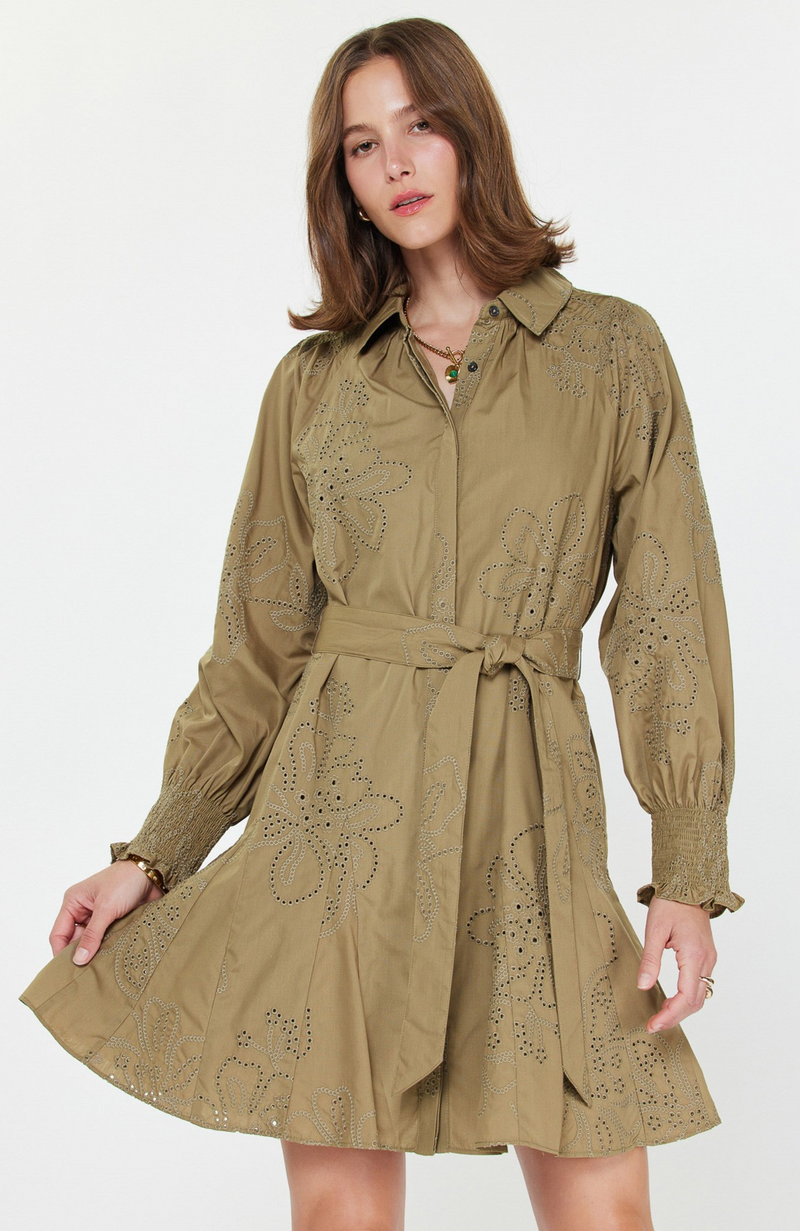 Current Air - Embroidered Mini Shirt Dress