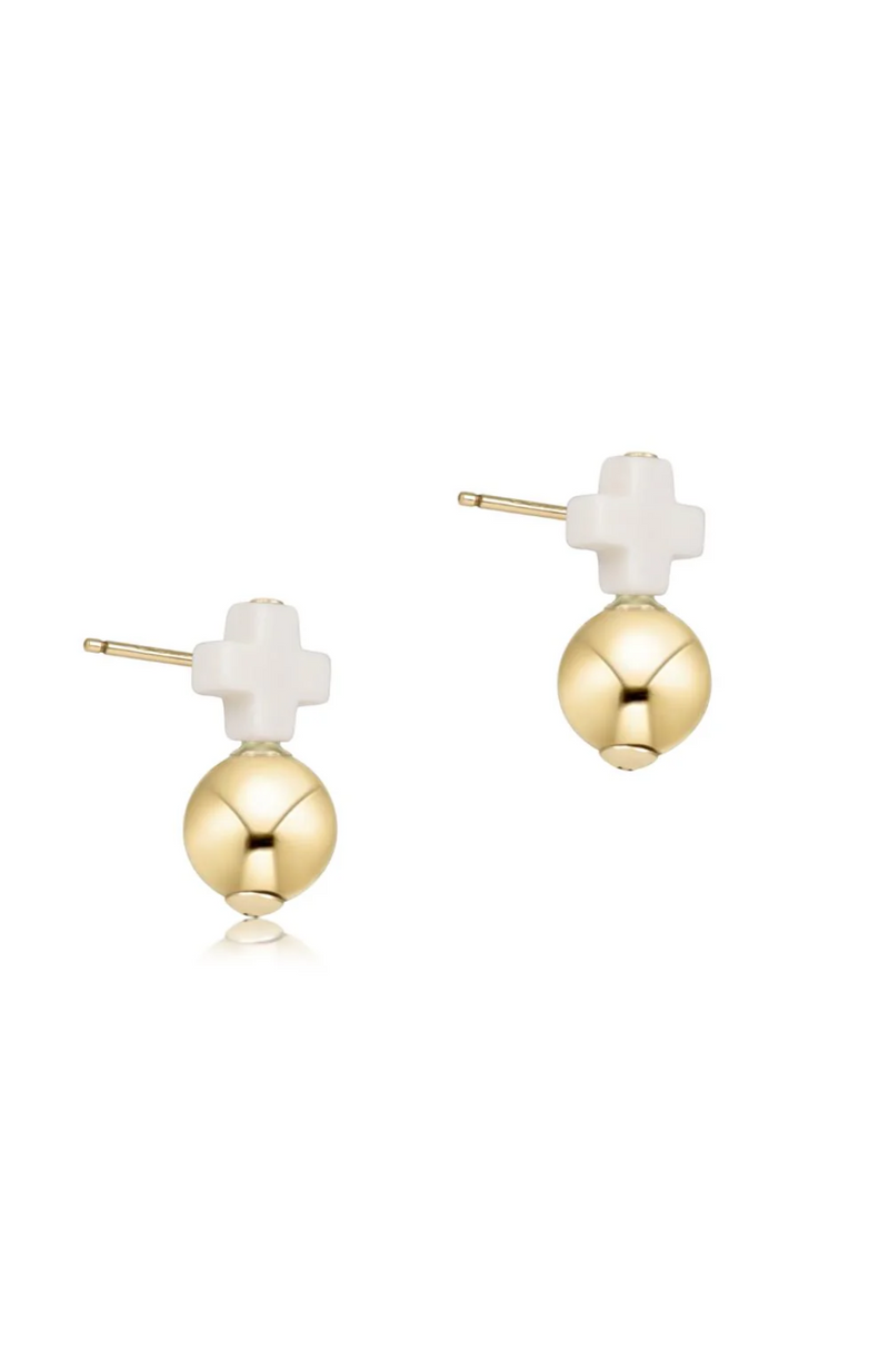 Enewton - Signature Cross Small Off White Classic Gold Studs