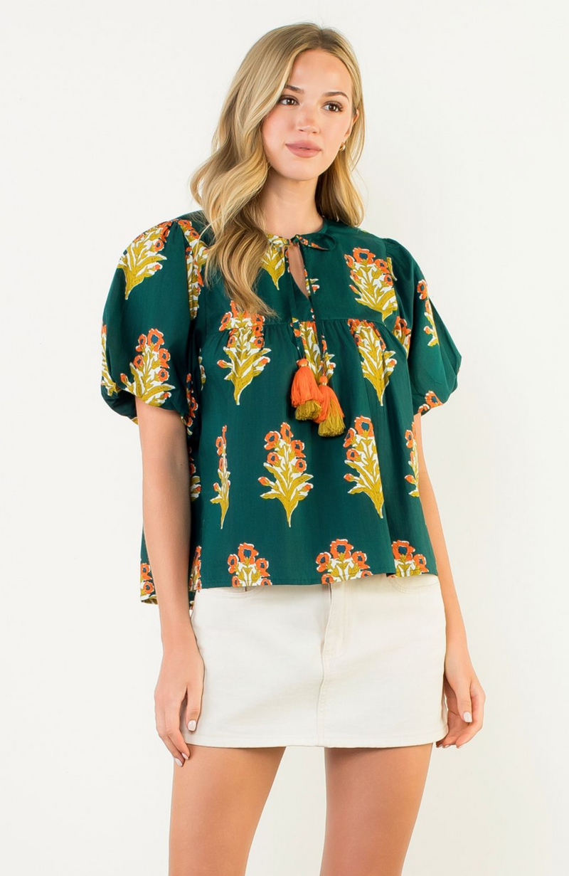 Floral Tassel Tie Top