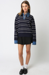 Denim Collar Striped Polo Sweater