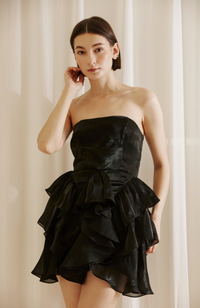 Monochromatic Sheen Ruffle A-Line Dress