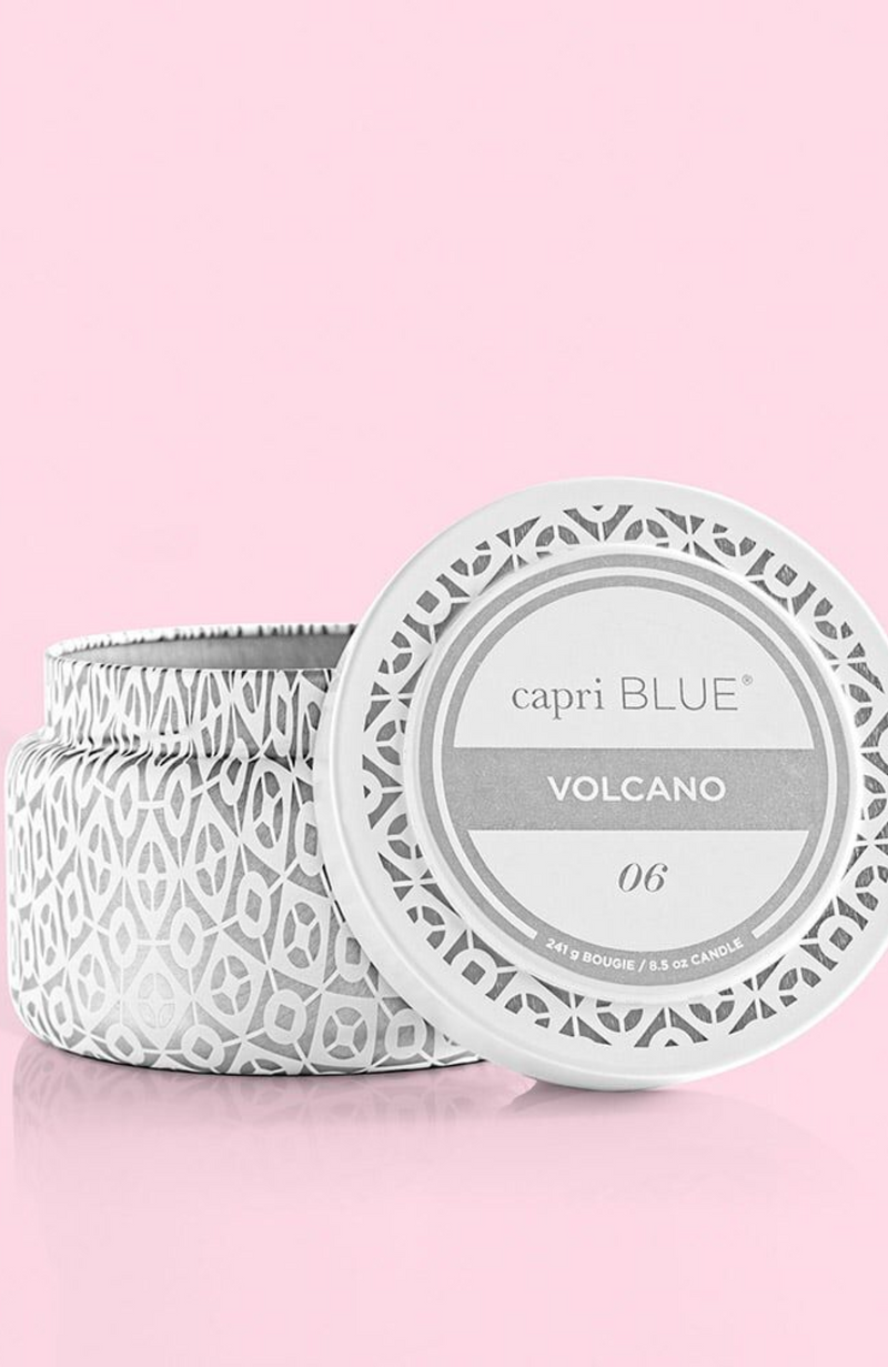 Capri Blue - Volcano White Printed Travel Tin, 8.5 oz