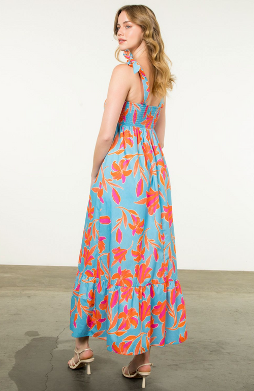 Tie Strap Flower Print Maxi