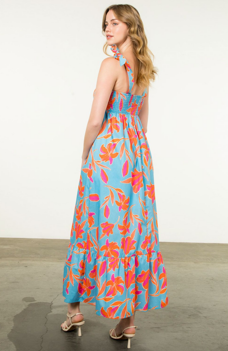 Tie Strap Flower Print Maxi