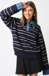 Denim Collar Striped Polo Sweater