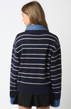 Denim Collar Striped Polo Sweater