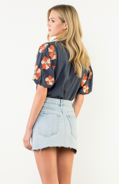 Puff Sleeve Tassel Tie Top