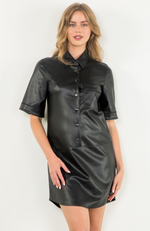Faux Leather Shirt Dress