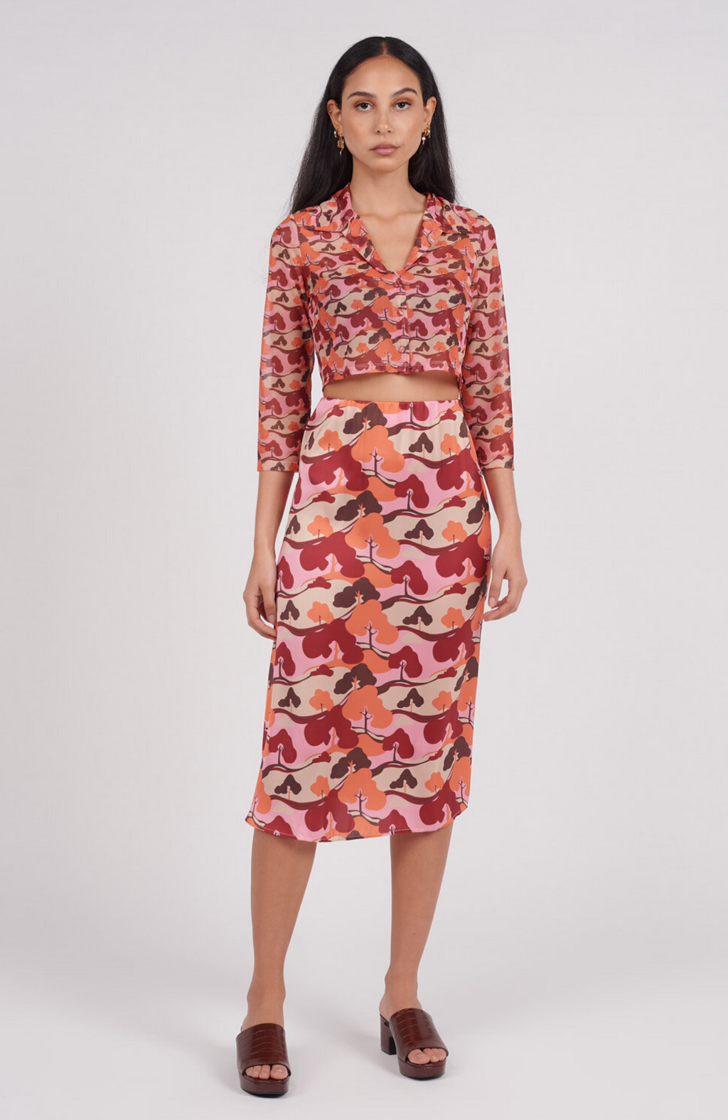 Another Girl - Tree Print Satin Skirt