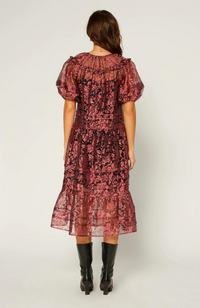 Current Air - Red Sheer Overlay Midi Dress