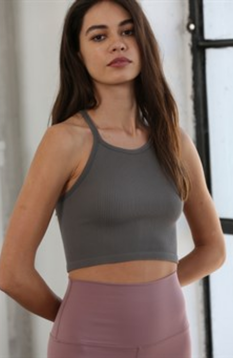 Seamless Ribbed Halter Neck Top