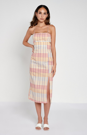 Another Girl - Organic Cotton Checked Cutout Midi Drees