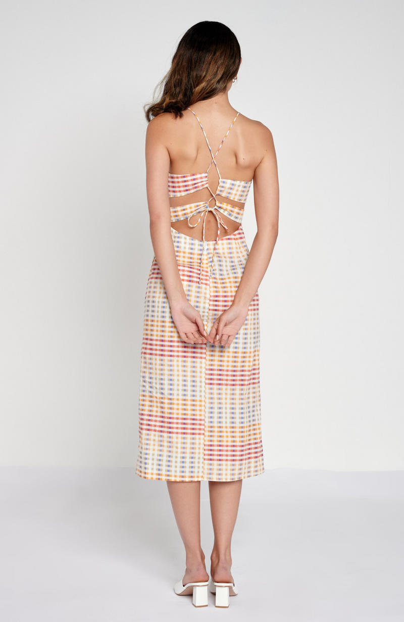 Another Girl - Organic Cotton Checked Cutout Midi Drees