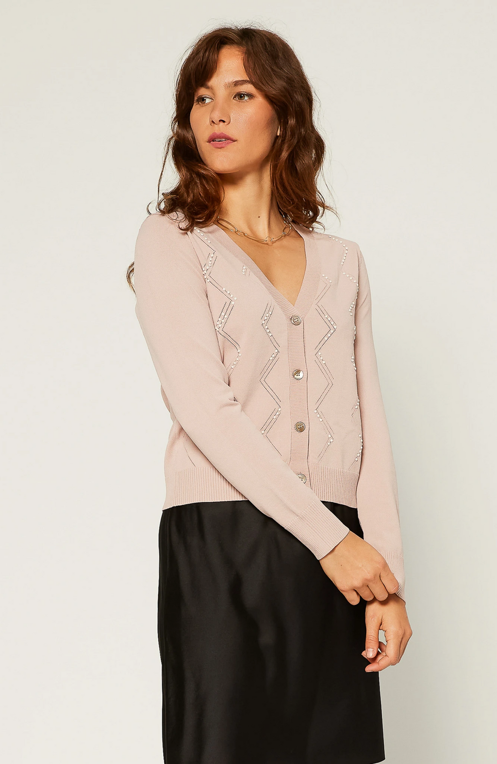 Current Air - Zig Zag Pearl Button Down Cardigan